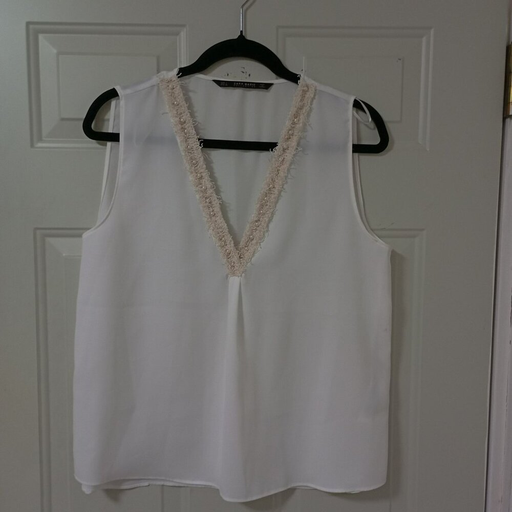 Zara Basic Collection White V-Neck Sleeveless Top… - image 1